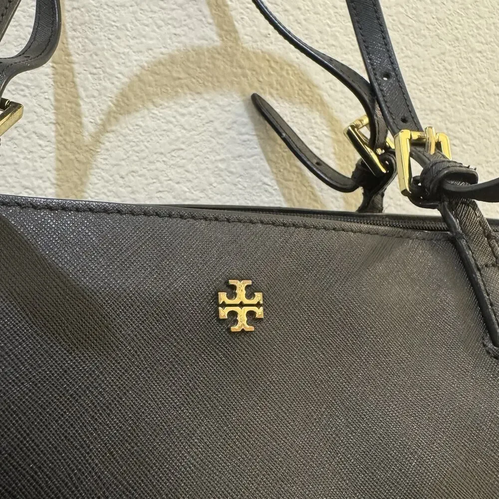 Tory Burch Small York Buckle Leather Tote Black Gold Hardware